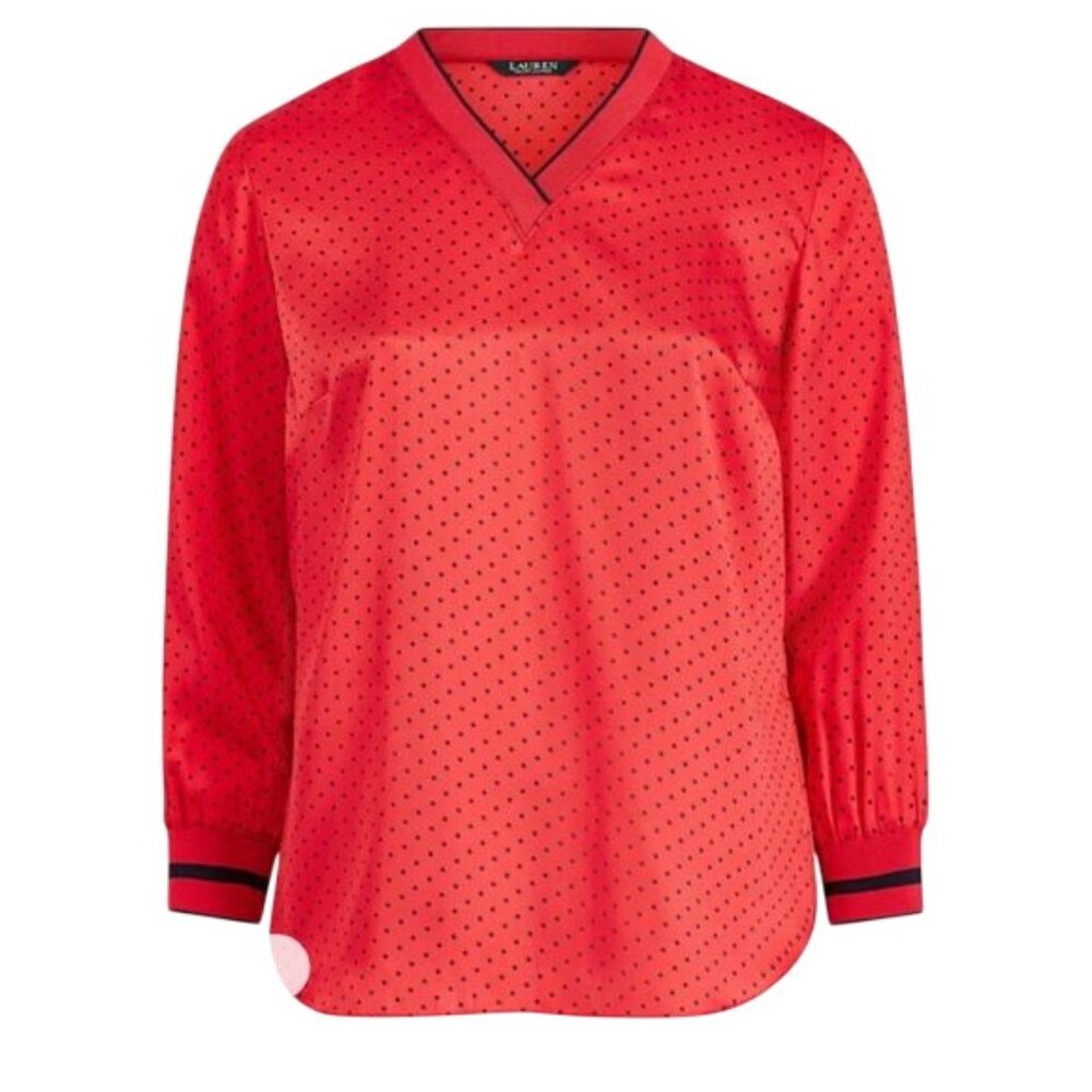 Lauren Ralph Lauren Polka Dot Silky Top Pullover Red Navy Womens Plus Size 2X